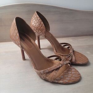 Bata Women's Leather Snakeskin Stiletto Heel Strappy Sandals 41 Brown NWOB
